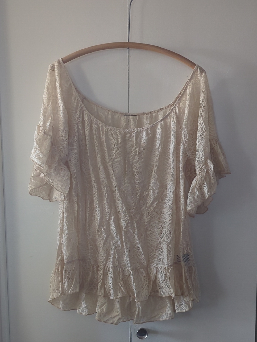 Lace Ruffle Peasant Top - Cream